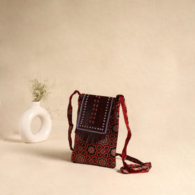 Traditional Kutch Mashru Silk Leather Flap Sling Bag 58