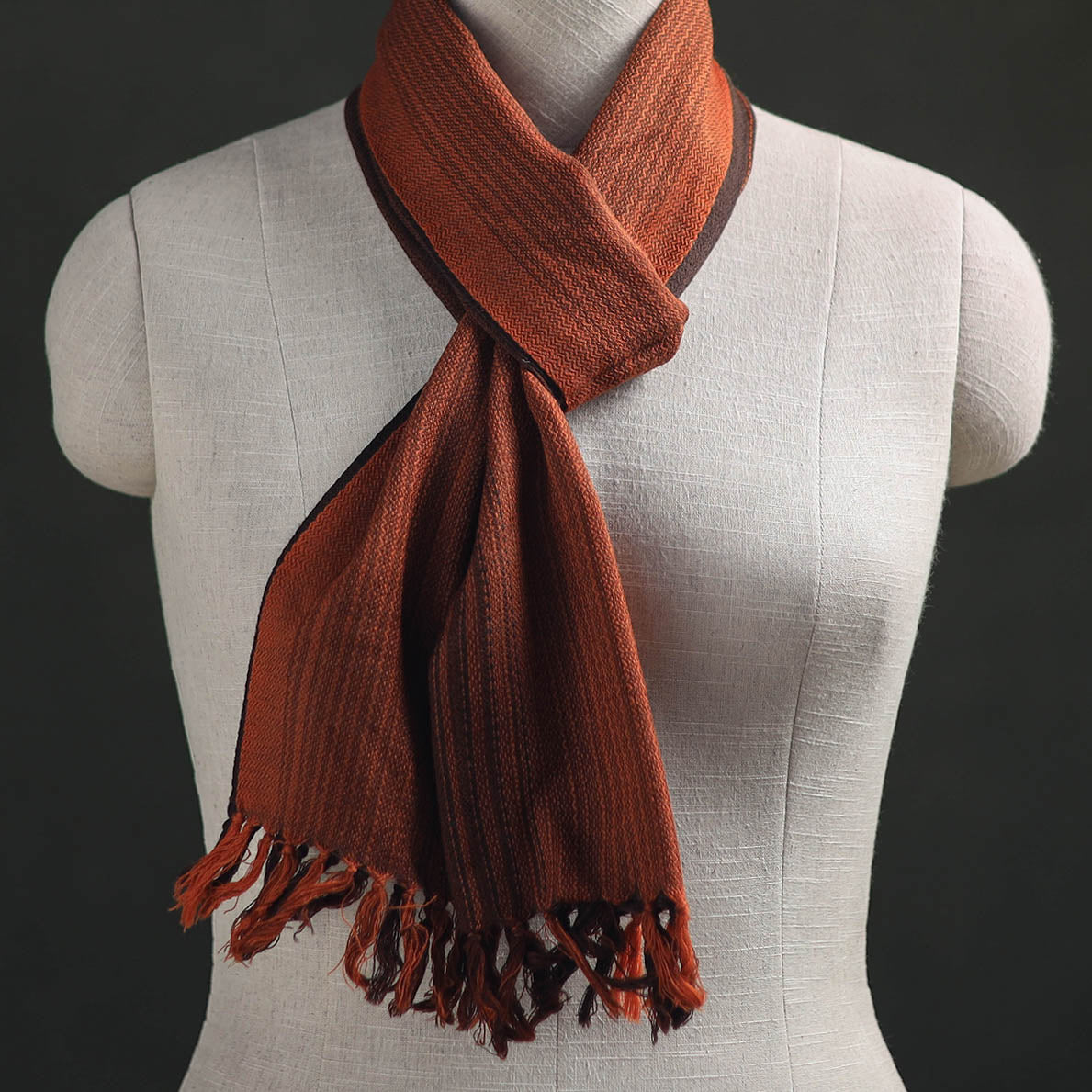 Brown - Kumaun Handwoven Pure Merino Wool Scarf 194