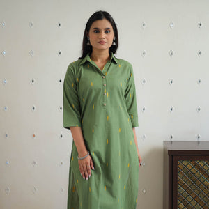 Green - Cotton Straight Jacquard Kurta 13