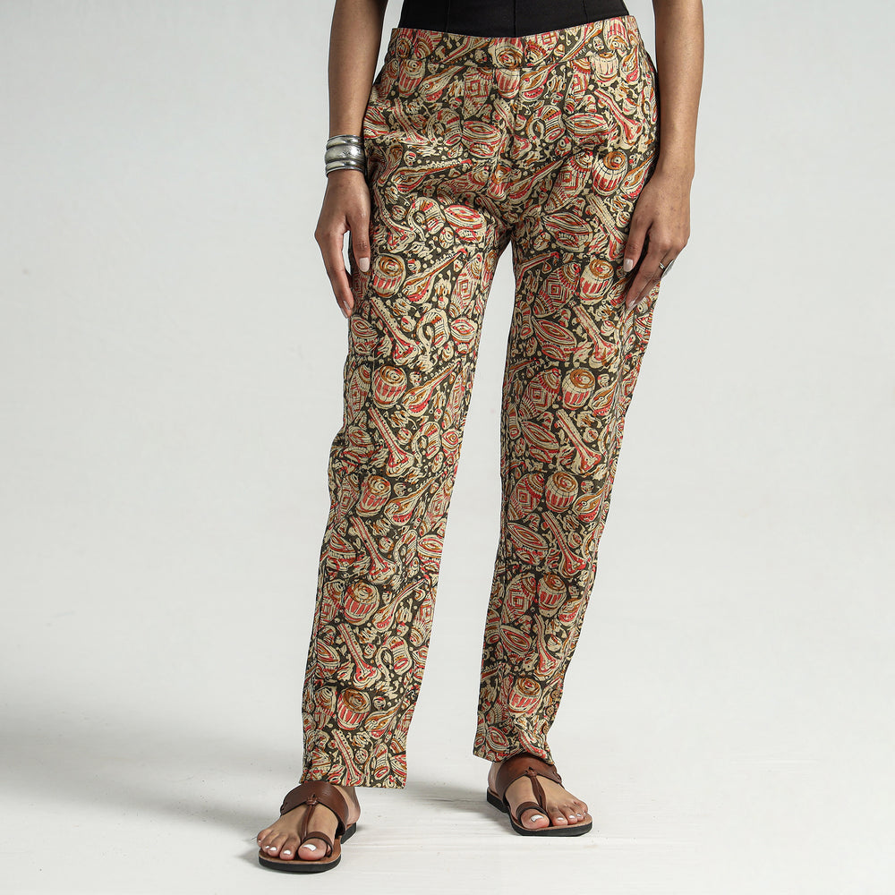 Green - Kalamkari Block Printed Cotton Elasticated Pant