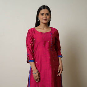 Pink - Polka Zari Butta Spun Dupion Silk Straight Plain Kurta 02