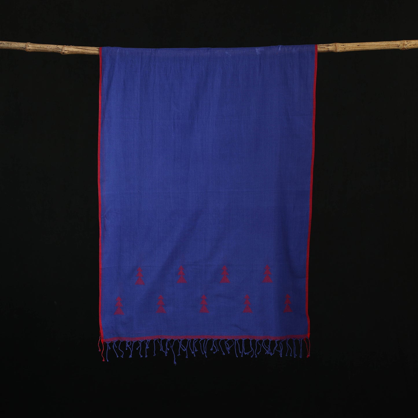Blue - Burdwan Jamdani Handloom Cotton Stole with Tassels 23