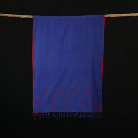 Blue - Burdwan Jamdani Handloom Cotton Stole with Tassels 23