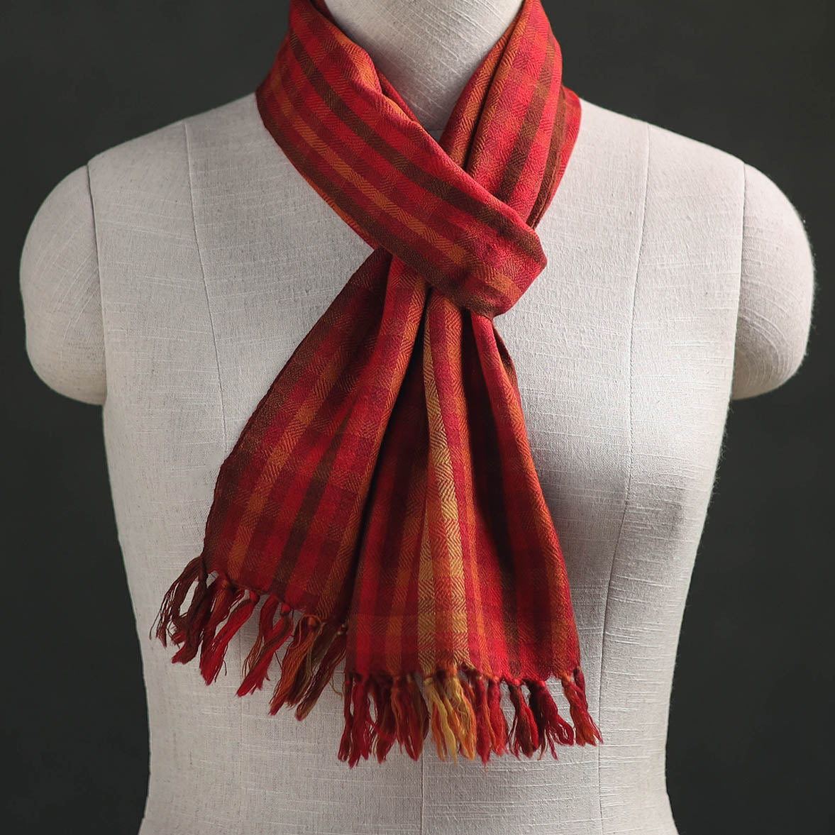 Red - Kumaun Handwoven Pure Merino Wool Scarf 195