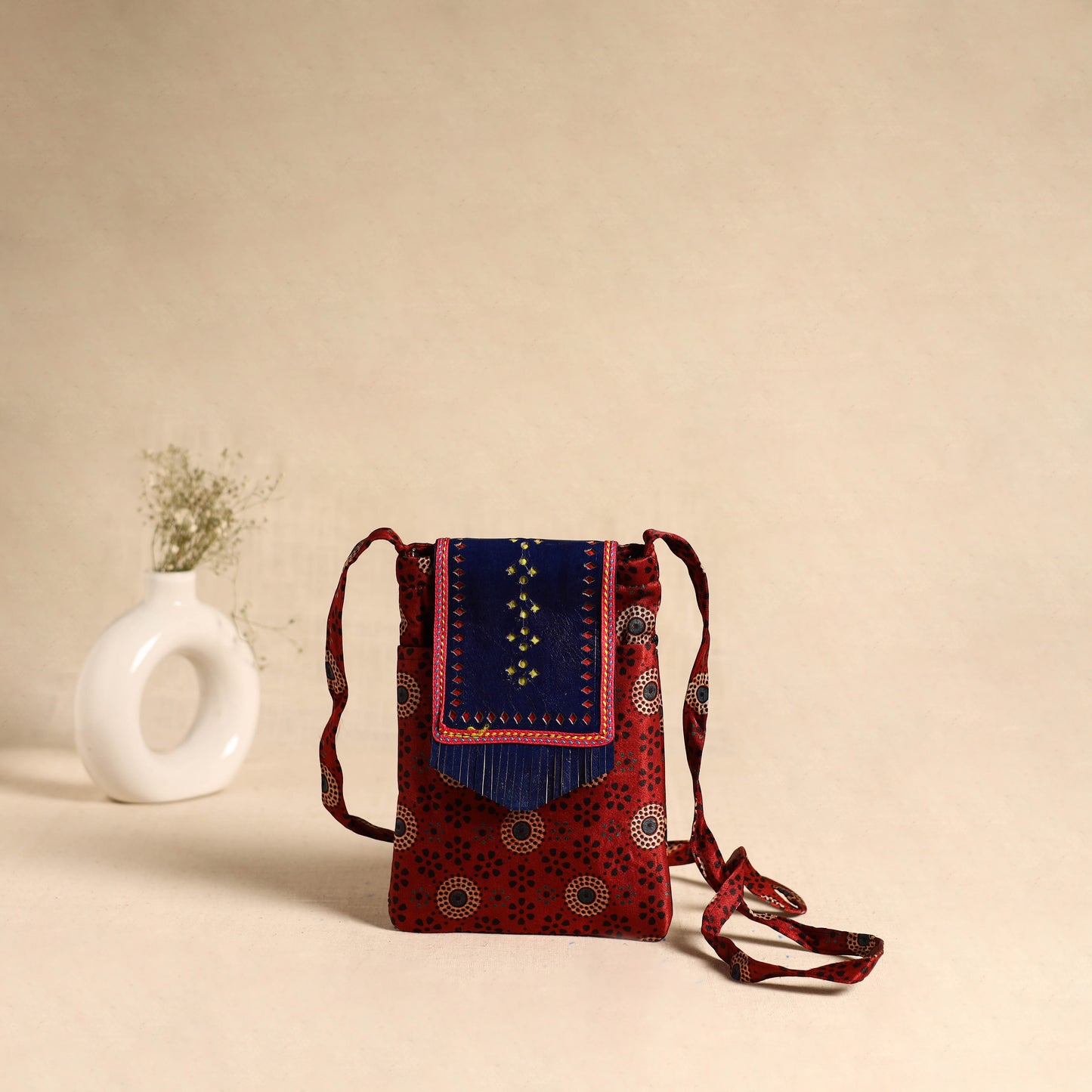 Traditional Kutch Mashru Silk Leather Flap Sling Bag 59