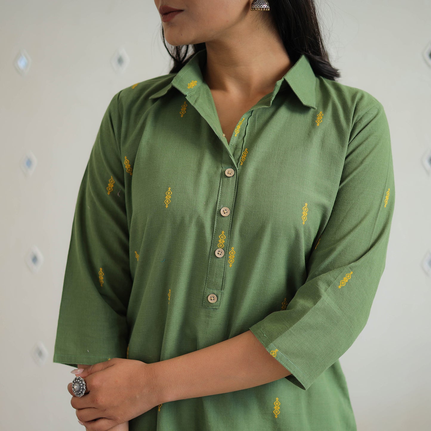 Green - Cotton Straight Jacquard Kurta 13