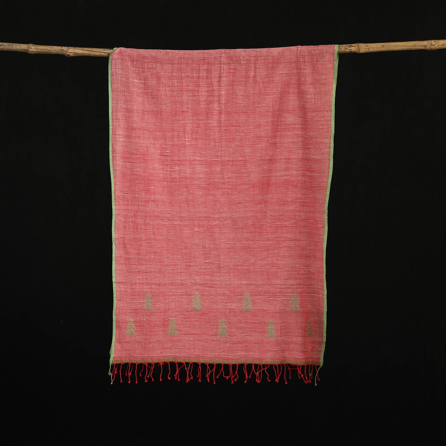 Red - Burdwan Jamdani Handloom Cotton Stole with Tassels 22