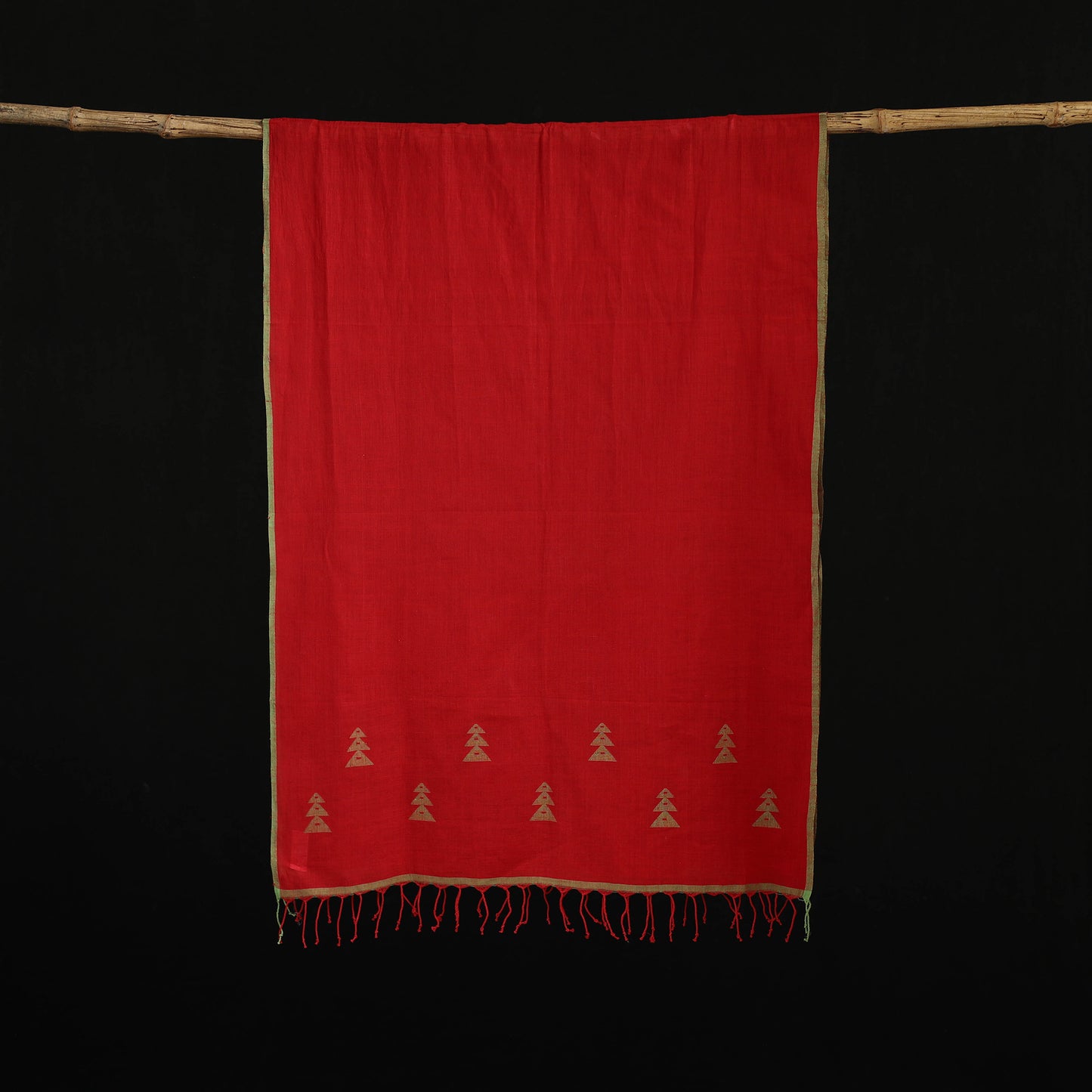 Red - Burdwan Jamdani Handloom Cotton Stole with Tassels 21