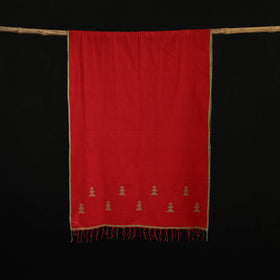 Red - Burdwan Jamdani Handloom Cotton Stole with Tassels 21