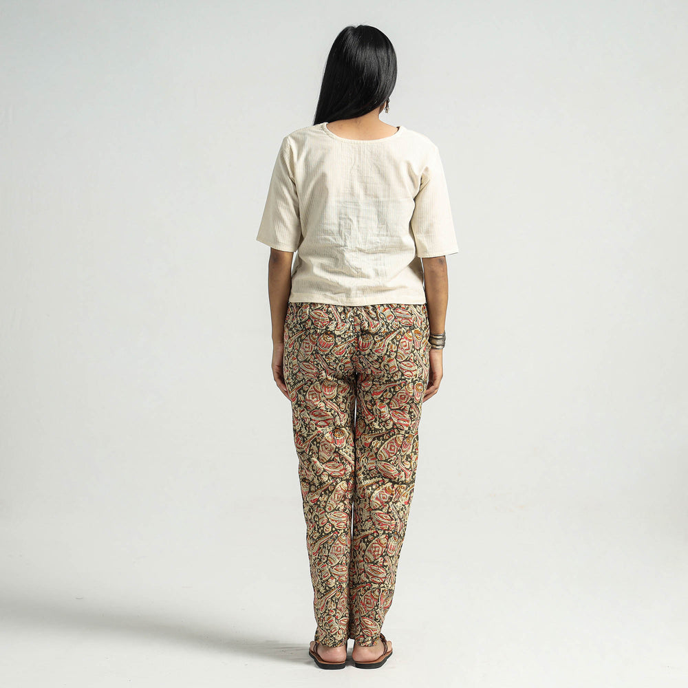 Green - Kalamkari Block Printed Cotton Elasticated Pant