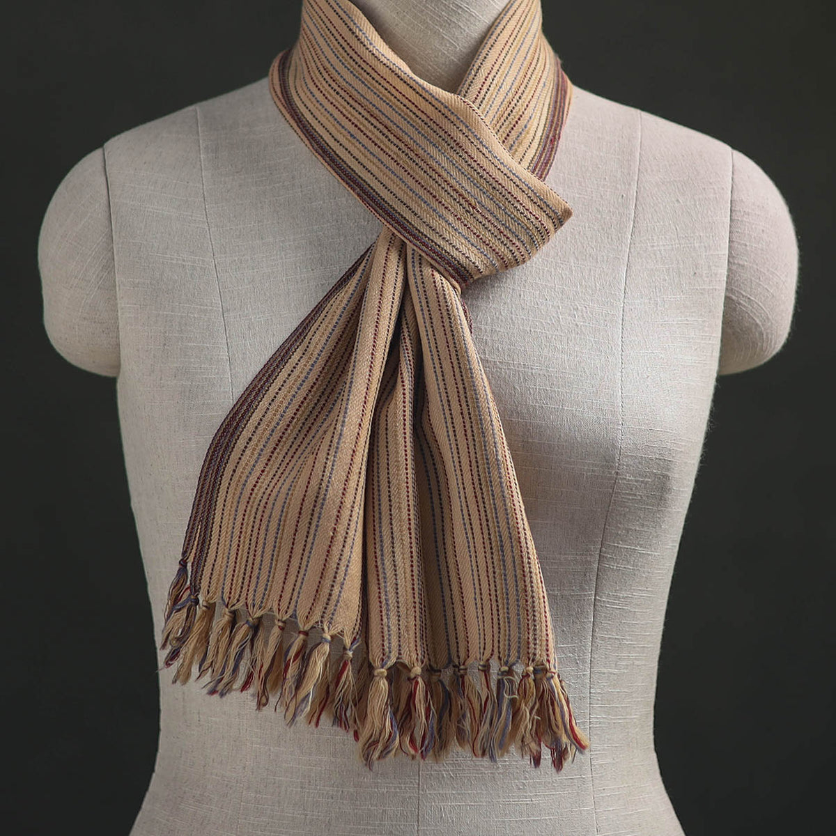 Beige - Kumaun Handwoven Pure Merino Wool Scarf 197