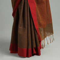 Brown - Bengal Woven Border Handloom Pure Cotton Saree 35