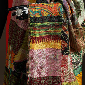 Bengal Hand Embroidery Patchwork Reversible Silk Kantha Dupatta 41