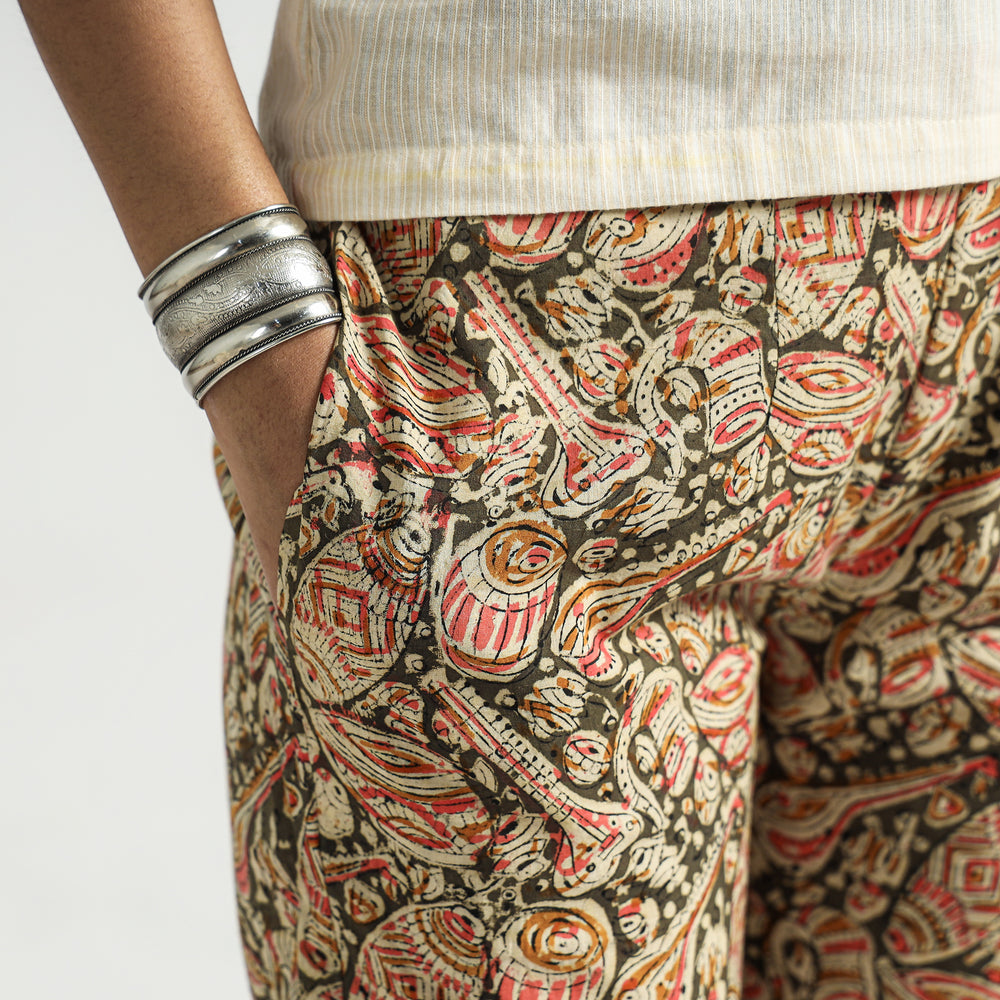 Green - Kalamkari Block Printed Cotton Elasticated Pant