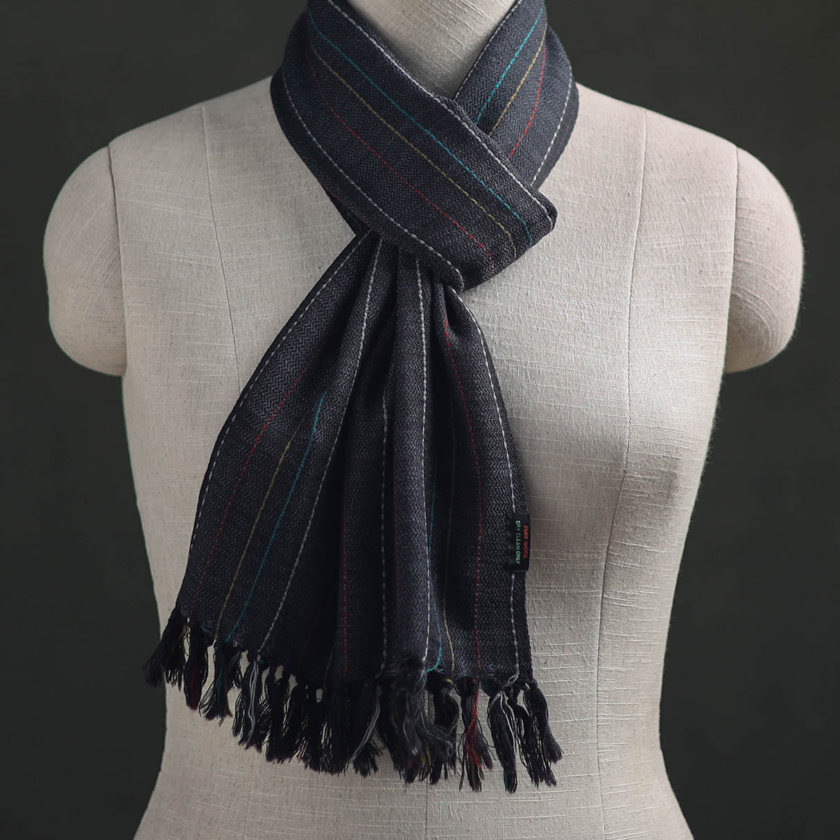 Black - Kumaun Handwoven Pure Merino Wool Scarf 198
