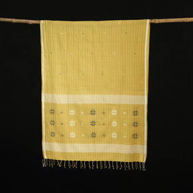 Yellow - Burdwan Jamdani Handloom Cotton Stole with Tassels 19