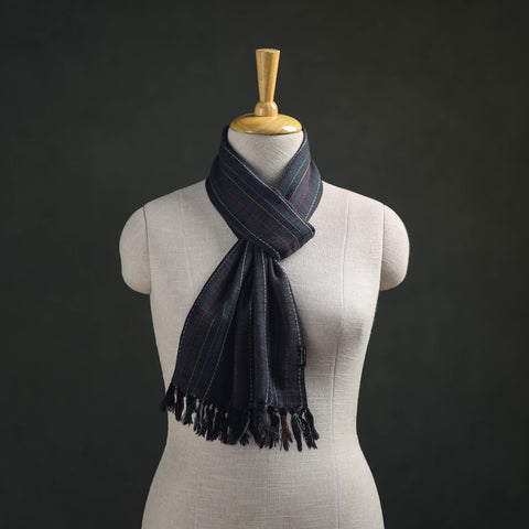Black - Kumaun Handwoven Pure Merino Wool Scarf 198