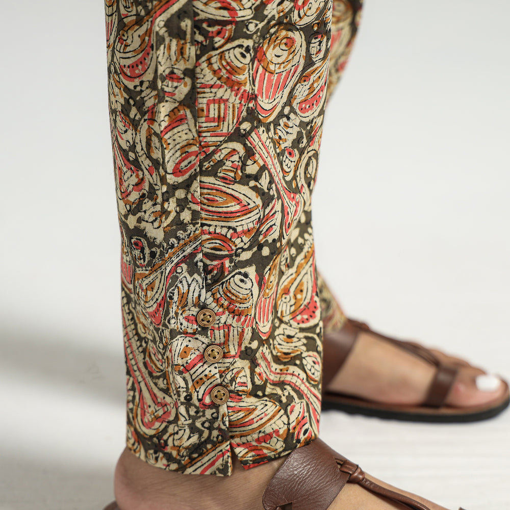 Green - Kalamkari Block Printed Cotton Elasticated Pant