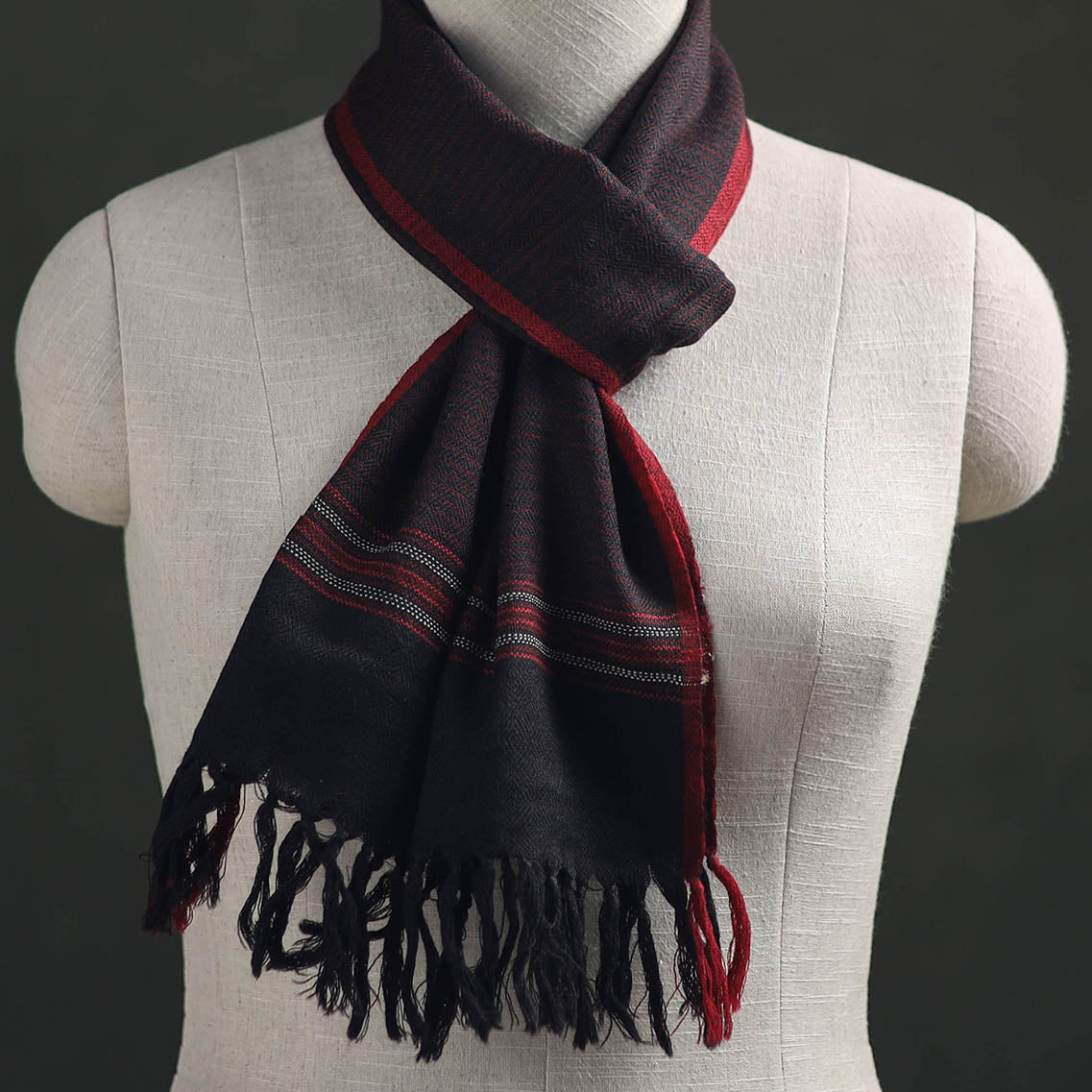 Black - Kumaun Handwoven Pure Merino Wool Scarf 199