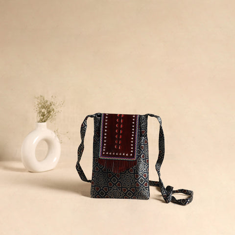 Traditional Kutch Mashru Silk Leather Flap Sling Bag 60
