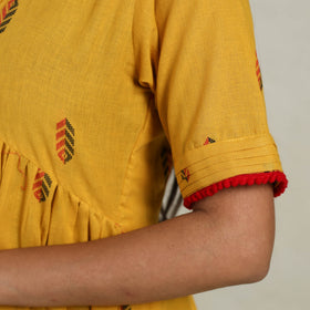  Tiered Fit & Flare Cotton Yellow Jacquard Dress 