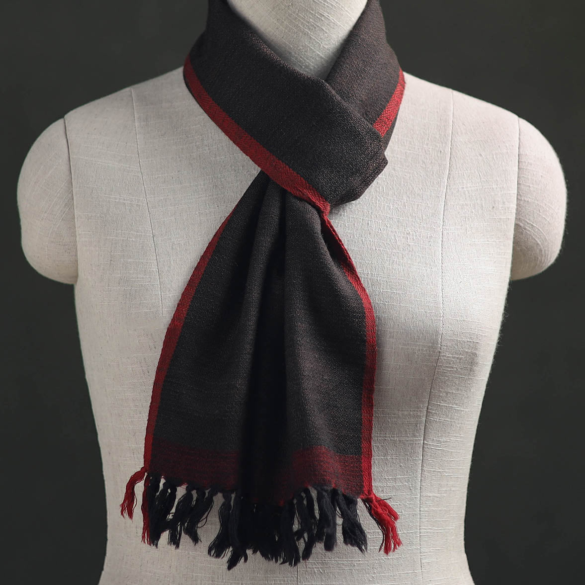 Black - Kumaun Handwoven Pure Merino Wool Scarf 200