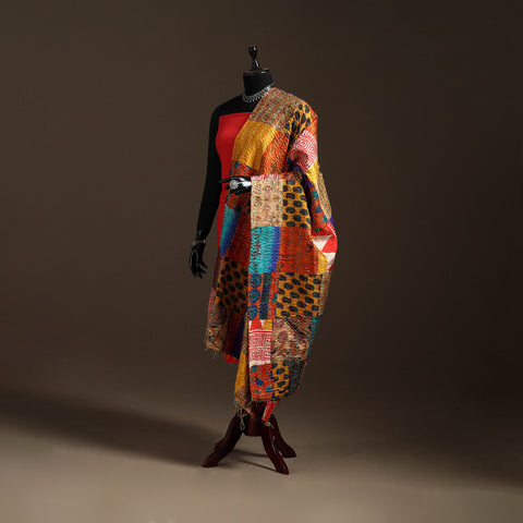Bengal Hand Embroidery Patchwork Reversible Silk Kantha Dupatta 42
