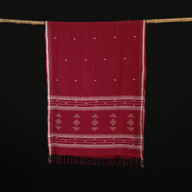 Maroon - Burdwan Jamdani Handloom Cotton Stole with Tassels 17