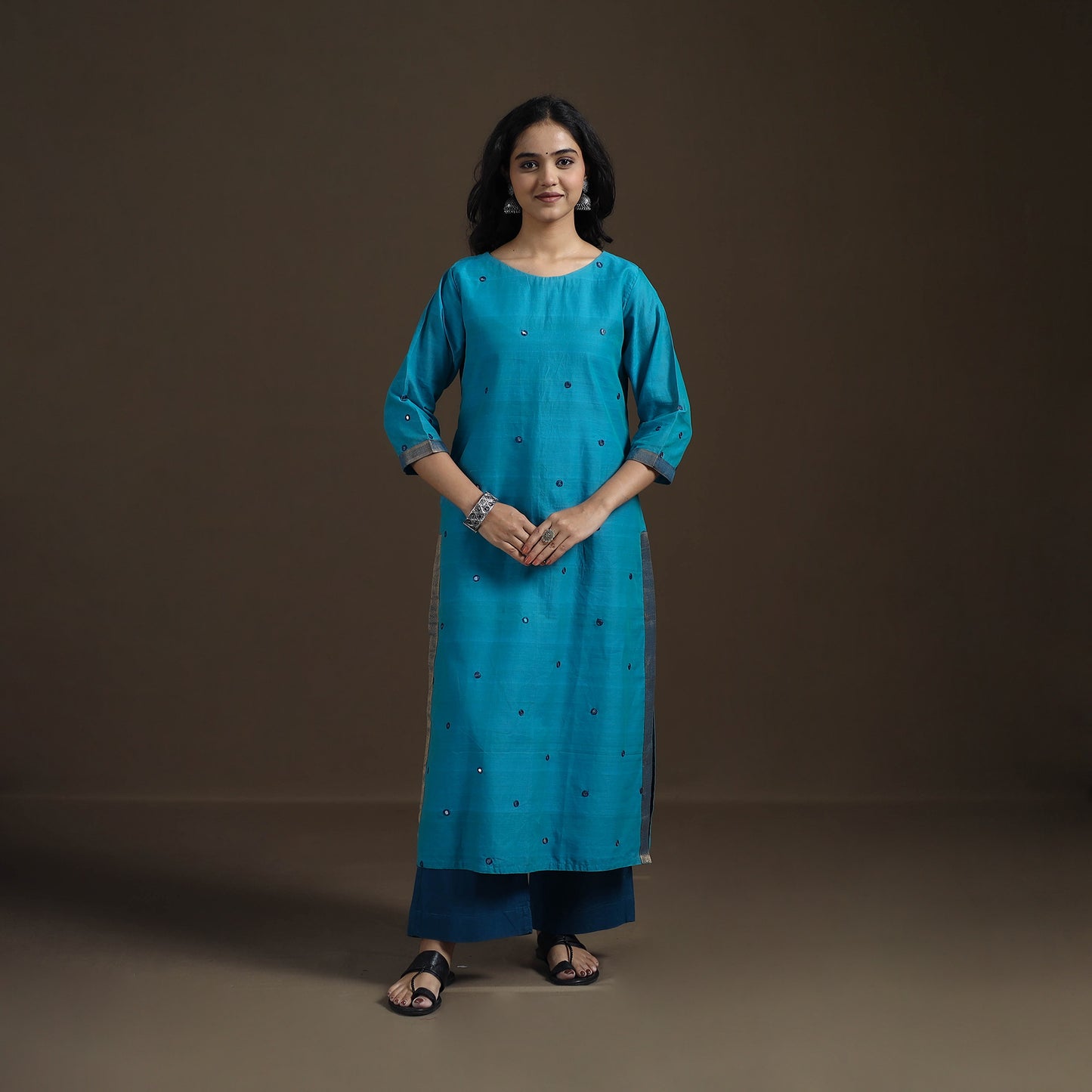 Mangalagiri Pure Handwoven Cotton Mirror Work Straight Kurta for women 15