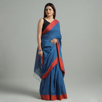 Blue - Bengal Woven Border Handloom Pure Cotton Saree 36