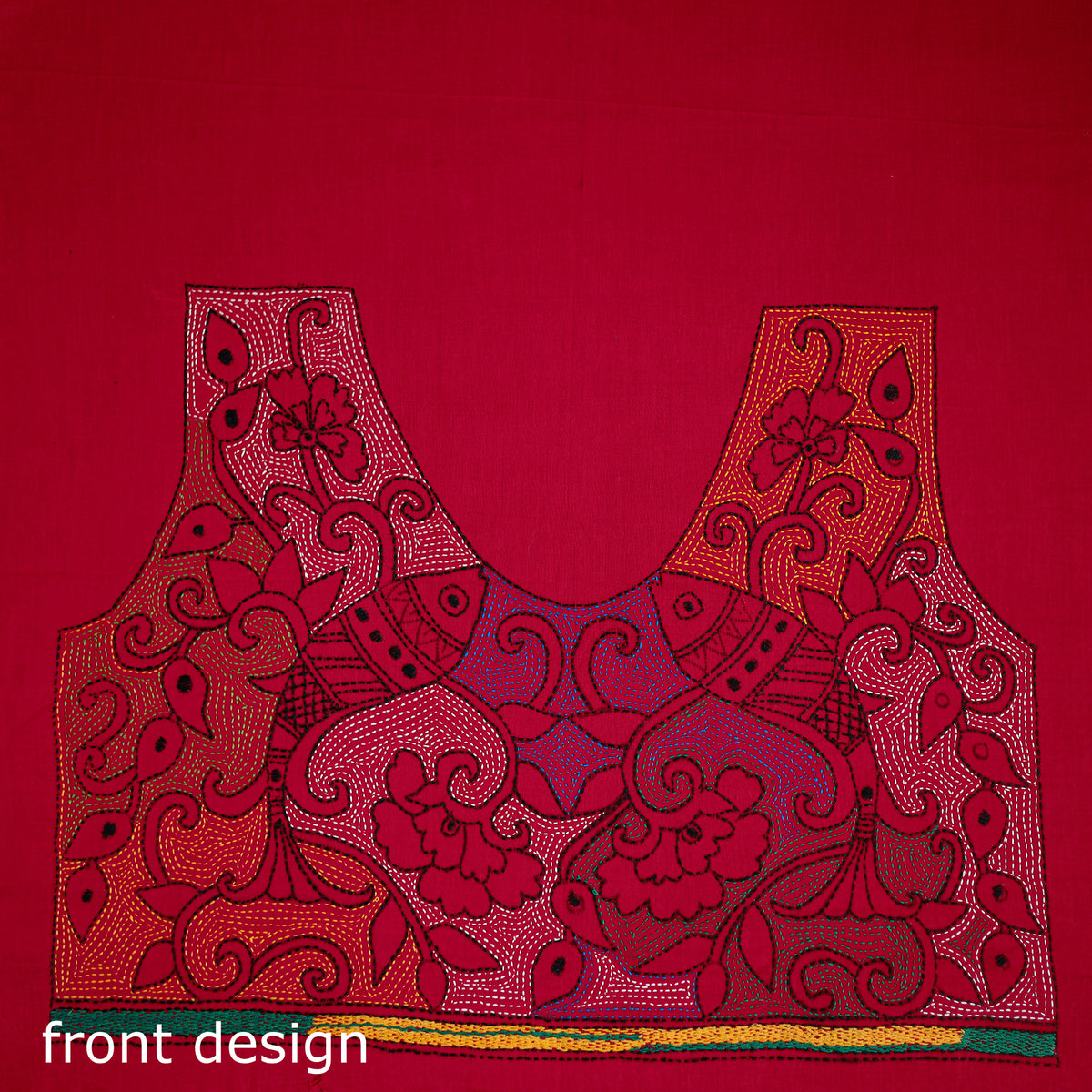 Bengal Kantha Hand Embroidered Cotton Blouse Piece 37
