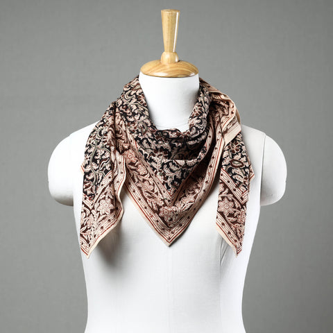 Multicolor Pedana Kalamkari Block Printed Natural Dyed Cotton Scarf
