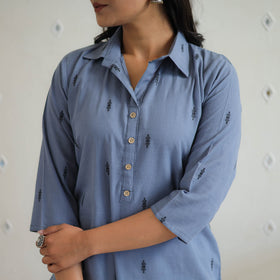 Buy Blue Pure Cotton Straight Jacquard Kurta Online in India