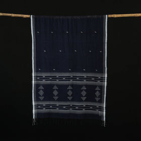 Blue - Burdwan Jamdani Handloom Cotton Stole with Tassels 16