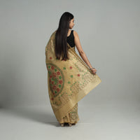 Beige - Handcrafted Bengal Nakshi Kantha Work Silk Saree 29