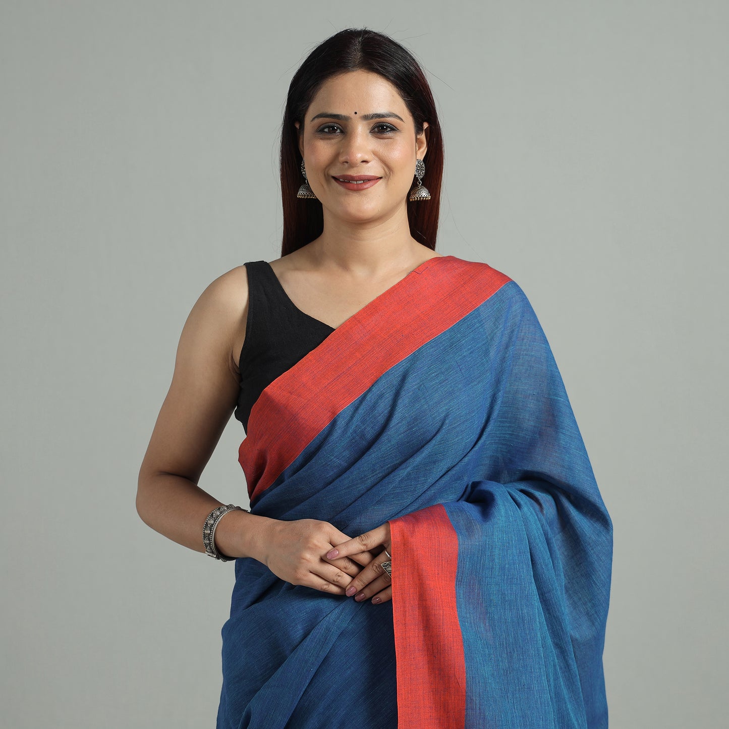 Blue - Bengal Woven Border Handloom Pure Cotton Saree 36