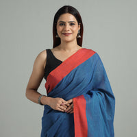 Blue - Bengal Woven Border Handloom Pure Cotton Saree 36