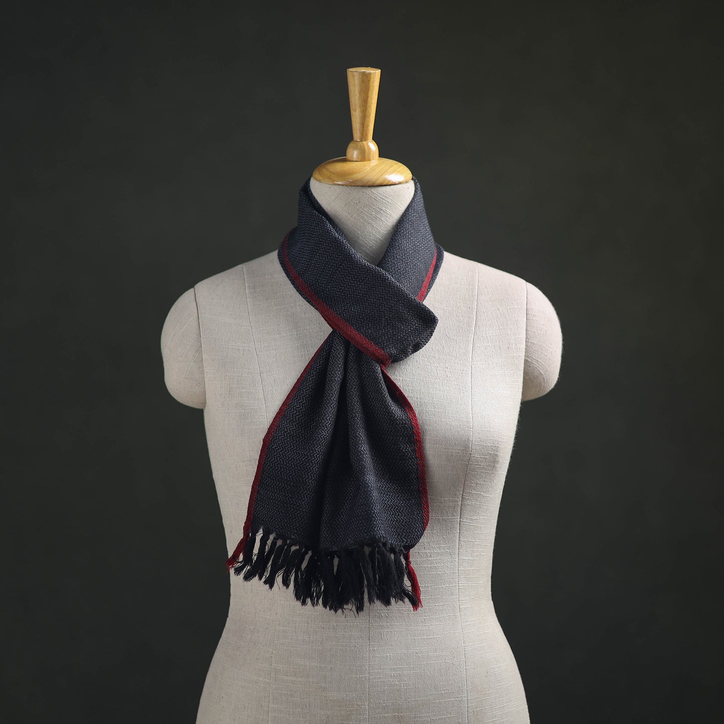 Black - Kumaun Handwoven Pure Merino Wool Scarf 202
