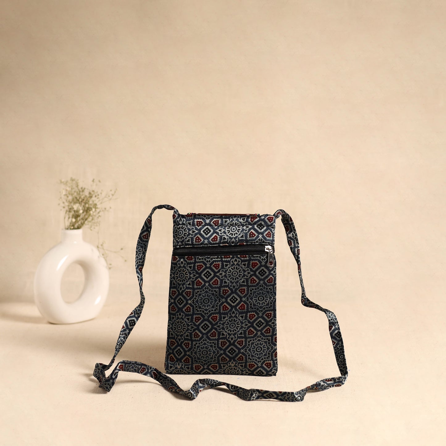 Traditional Kutch Mashru Silk Leather Flap Sling Bag 60