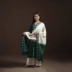 Pochampally Ikat Cotton Long Kurta with Palazzo & Dupatta Suit Set for Women 11