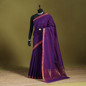 Purple - handloom cotton zari border mangalagiri saree 06