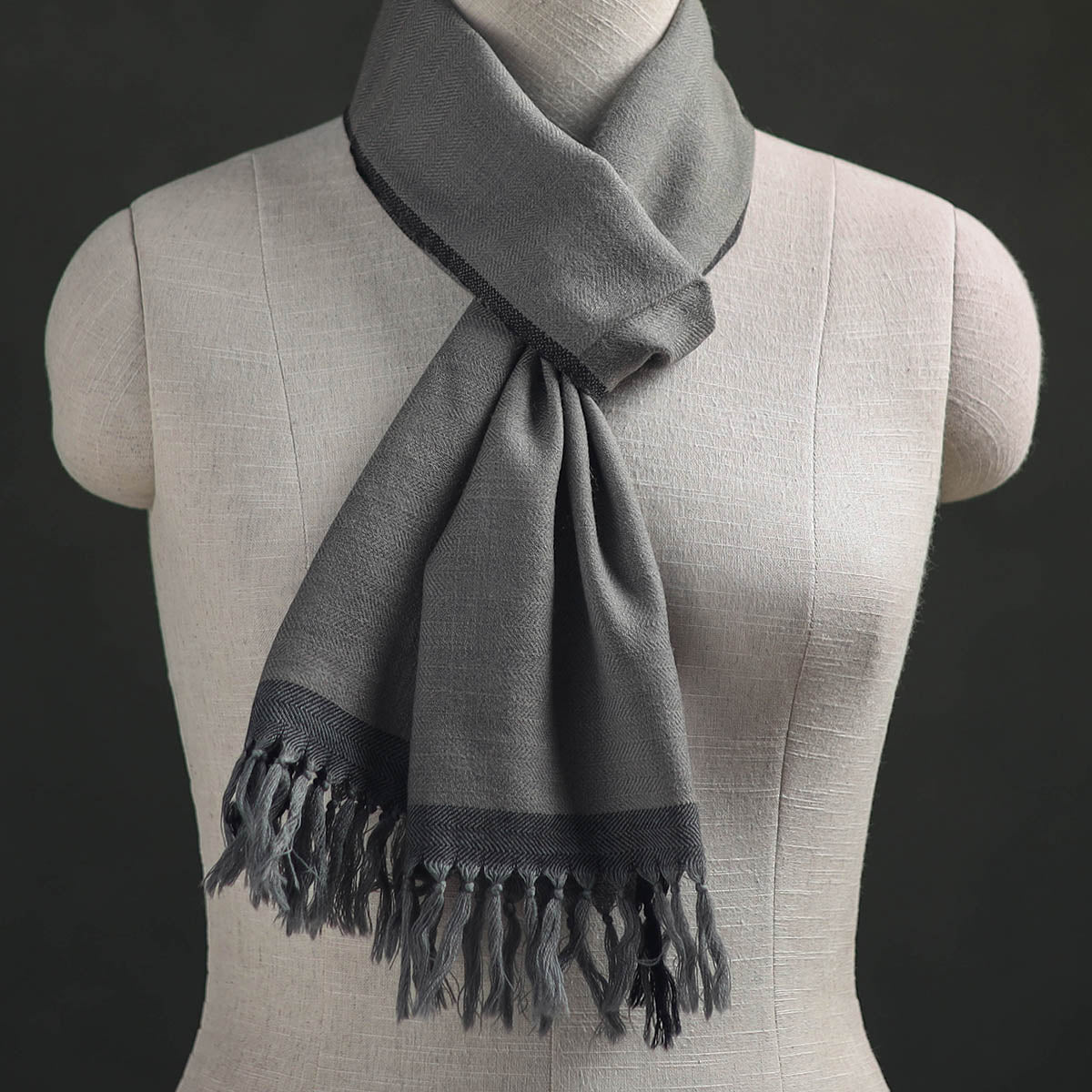 Grey - Kumaun Handwoven Pure Merino Wool Scarf 203