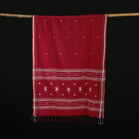 Maroon - Burdwan Jamdani Handloom Cotton Stole with Tassels 14