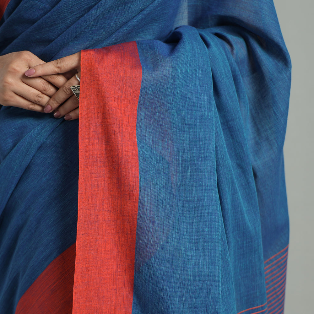 Blue - Bengal Woven Border Handloom Pure Cotton Saree 36