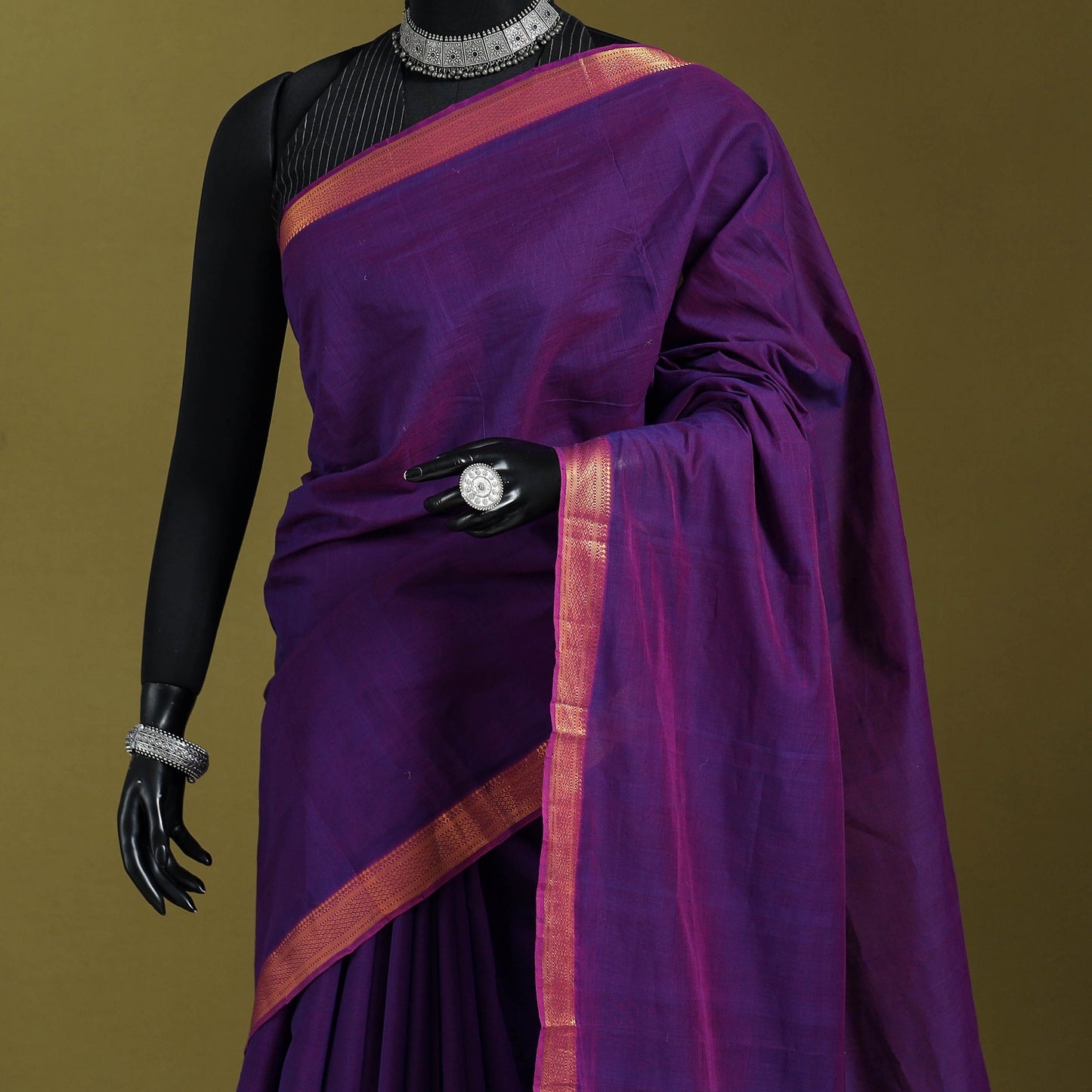 Purple - handloom cotton zari border mangalagiri saree 06