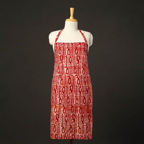  Red Hand Batik Print Cotton Apron with Pocket