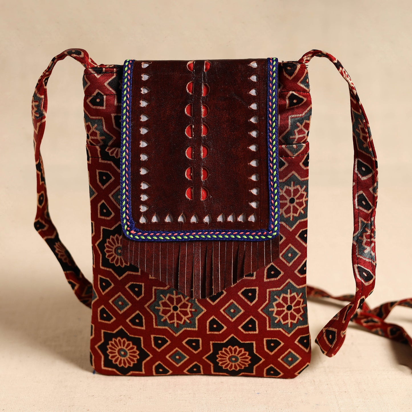 Traditional Kutch Mashru Silk Leather Flap Sling Bag 61