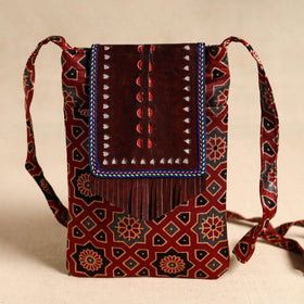 Traditional Kutch Mashru Silk Leather Flap Sling Bag 61