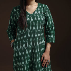 Pochampally Ikat Cotton Long Kurta with Palazzo & Dupatta Suit Set for Women 11