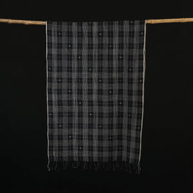 Black - Burdwan Jamdani Handloom Cotton Stole with Tassels 13